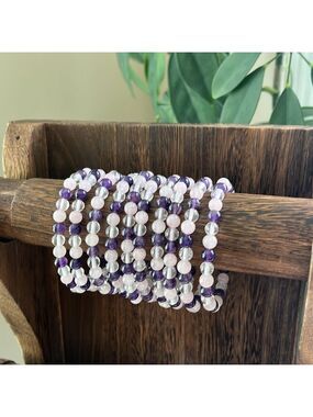 Amethyst Rose Quartz Crystal Quartz Bracelet (One) 6mm